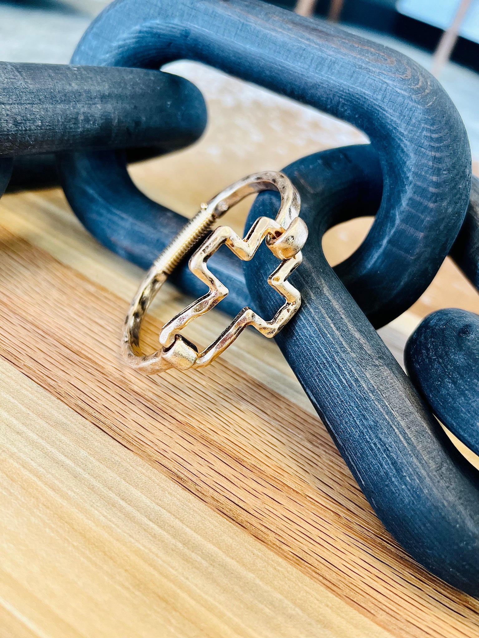 The Old Rugged Cross Hinged Bracelet-Hammered Gold