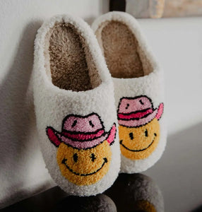 Smiley Cowgirl Cozy Sherpa Slippers