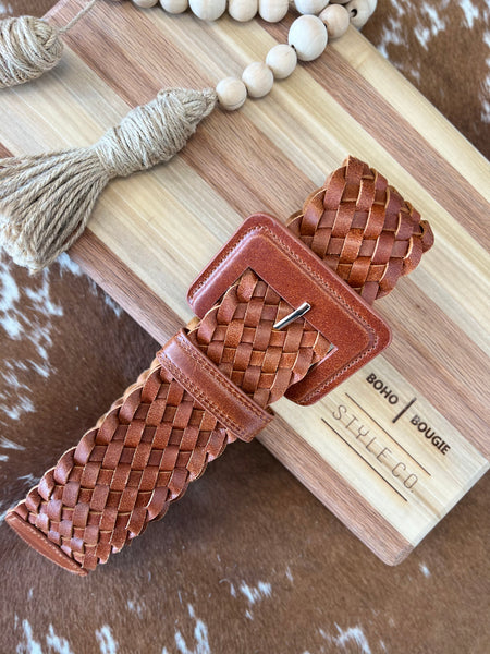 You Look So Good- Wide Woven Genuine Leather Belt