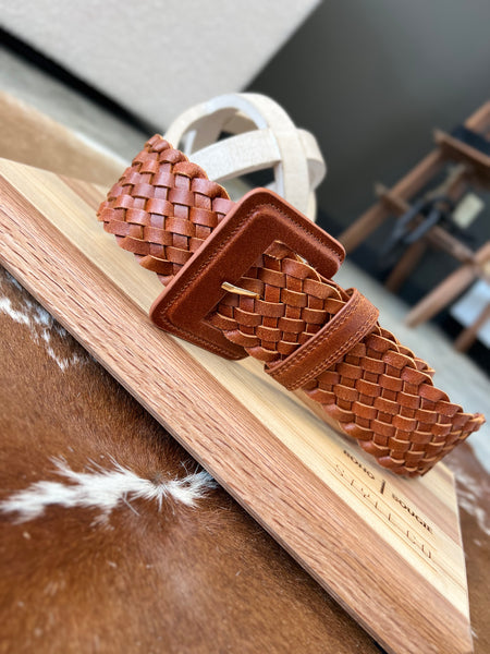 You Look So Good- Wide Woven Genuine Leather Belt
